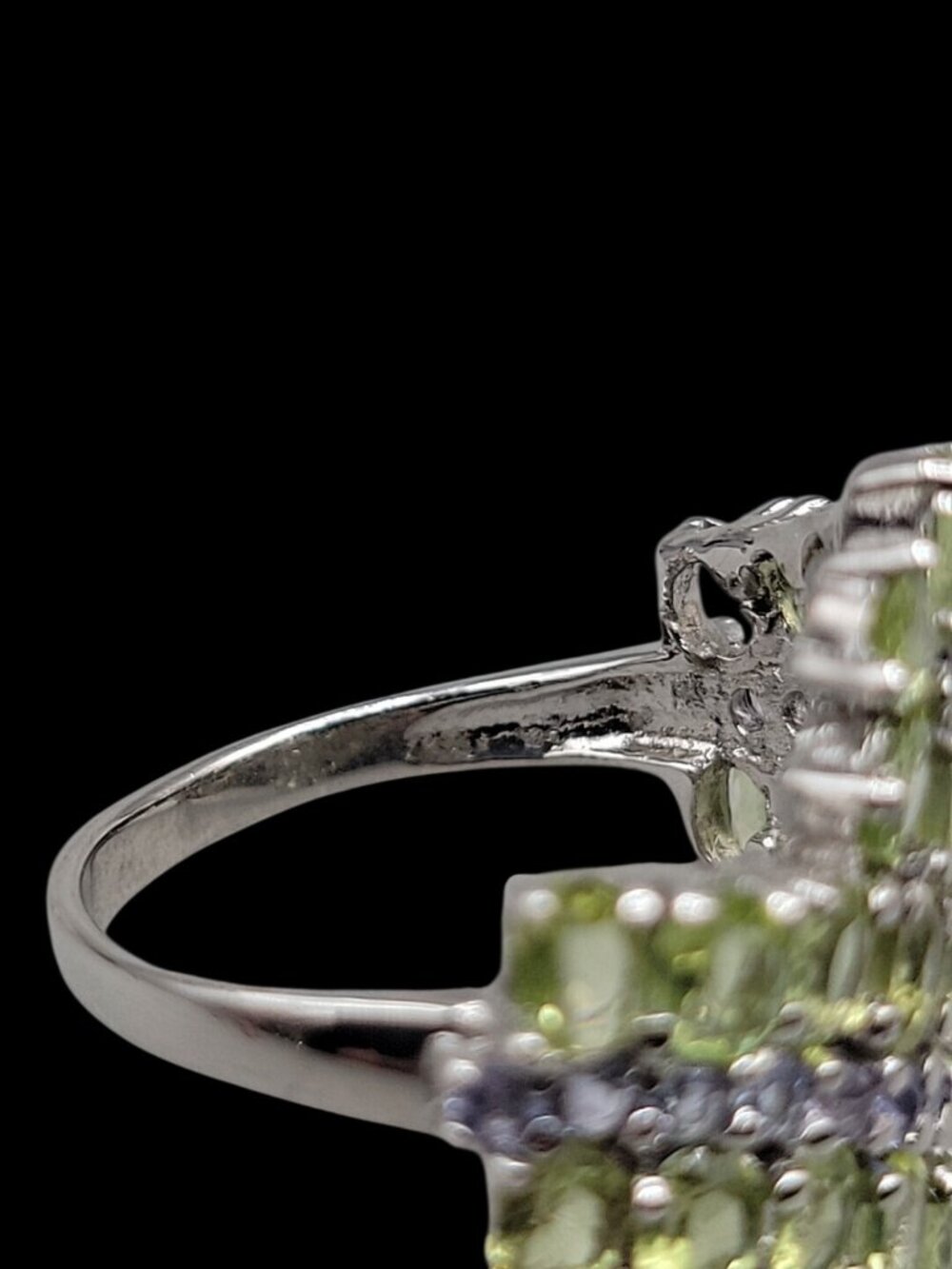 Sterling Silver 925 Peridot Tanzanite Bypass Cluster Ring 9 AS IS Missing Stone - Picture 11 of 14